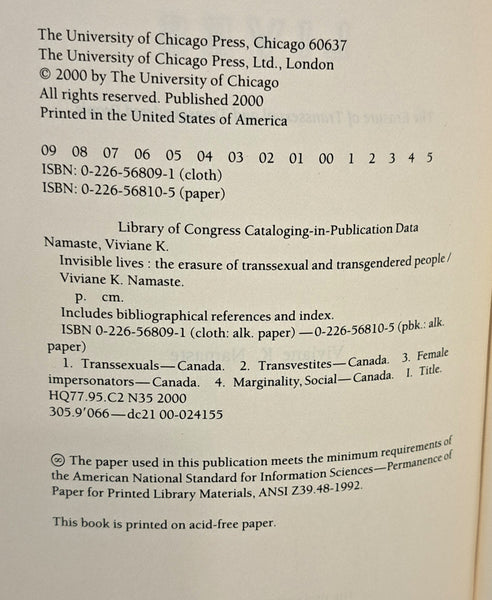 Invisible Lives: The Erasure of Transsexual and Transgendered People