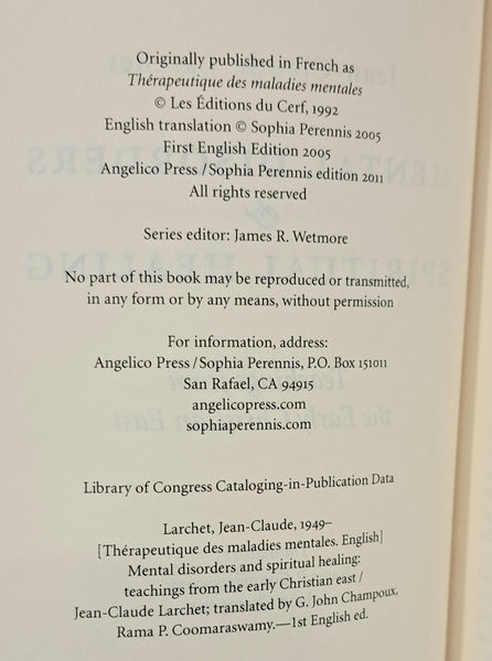 Mental Disorders and Spiritual Healing: Teachings From the Early Christian East