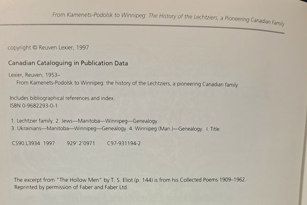 From Kamenets-Podolsk to Winnipeg: The History of the Lechtziers, a Pioneering Canadian Family