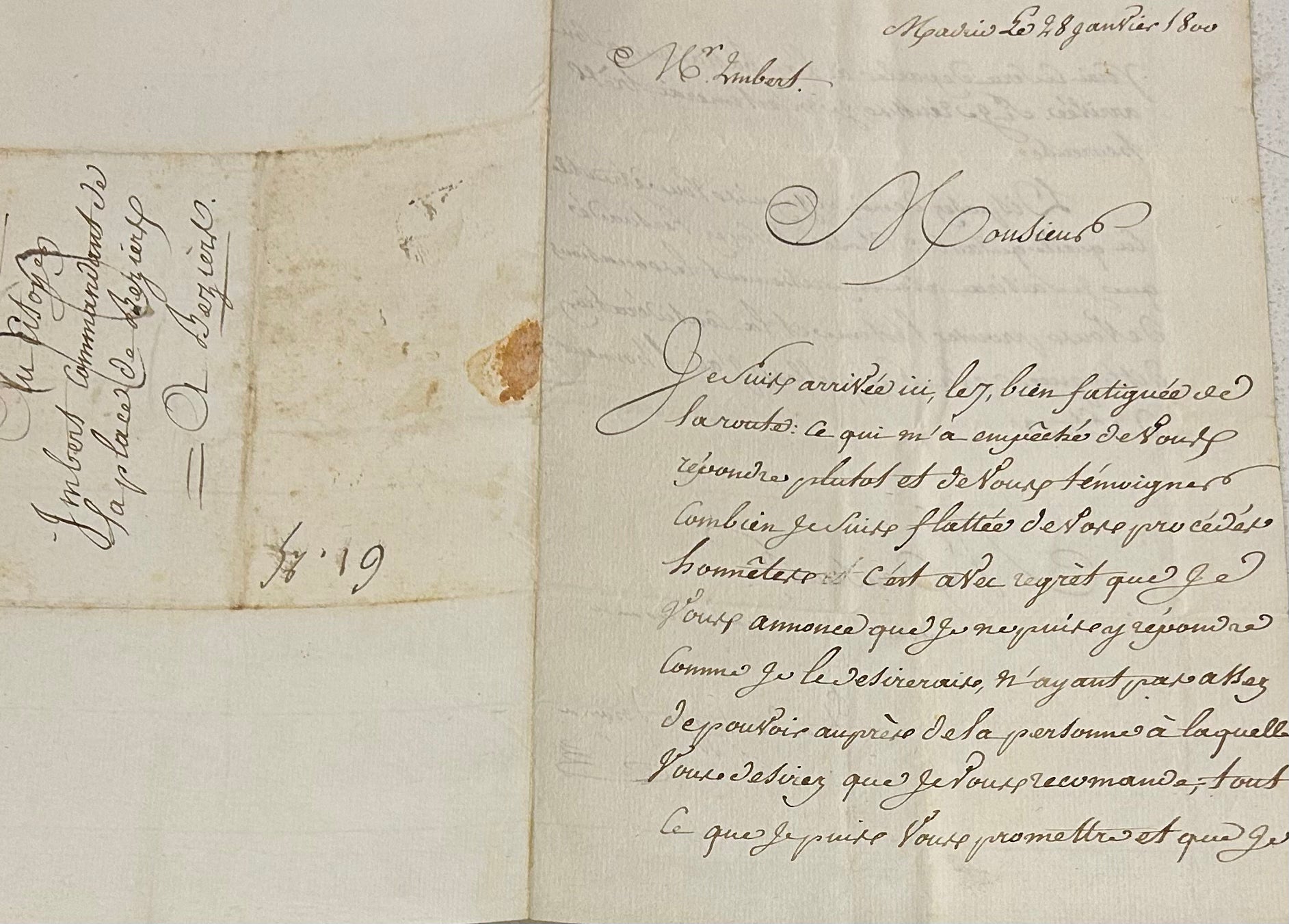 Signed Letter Maria Josefa Pimentel, Duchess of Osuna   Madrid, 1800