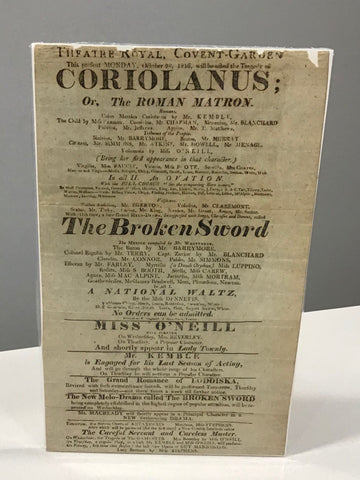 Playbill. Theatre Royal, Coventry-Garden  Monday, October 28, 1816