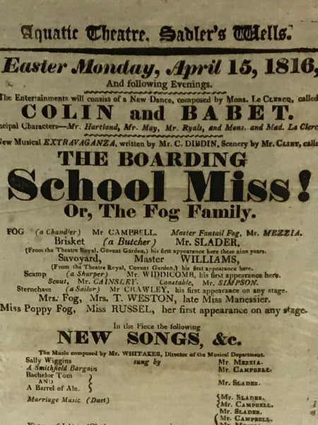 Aquatic Theatre, Sadler’s Wells.   Easter Monday, April 15, 1816 (Joseph Grimaldi)