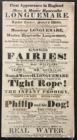 Monsieur & Master Hyacenthe Longuemare - Aquatic Theatre, Sadler's Wells - Playbill  August 19,1816(Joseph Grimaldi)